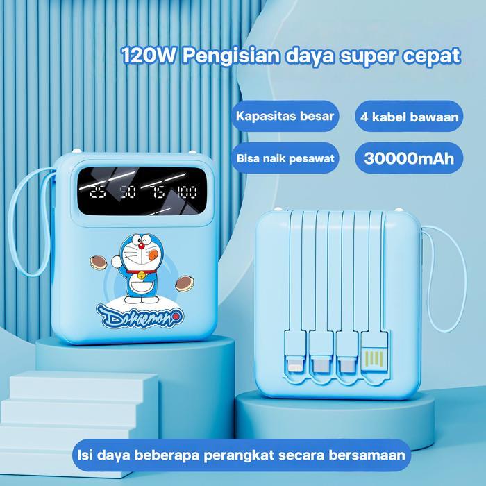 Acmic Techlife - Doraemon Power Bank 120W Ponsel 30000Mah Motif Kartun 4 Kabel Bawaan Kapasitas