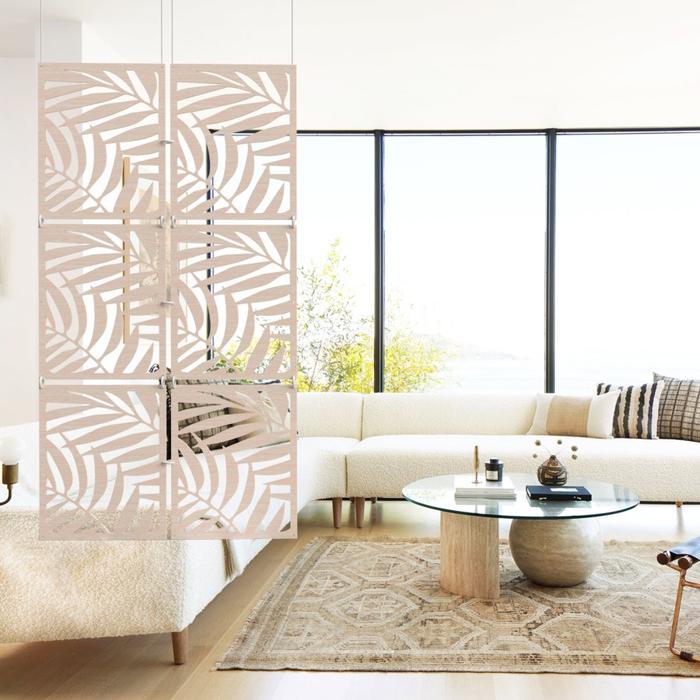 Sekat Pembatas Ruangan Gantung Kayu Partisi Tirai Kayu Laser Cut Aesthetic