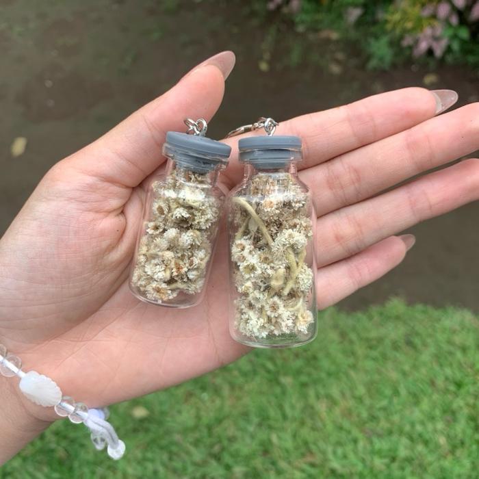 grosir khusus souvenir minim pembelian gantungan kunci botol kaca gantungan kunci bunga edelweis