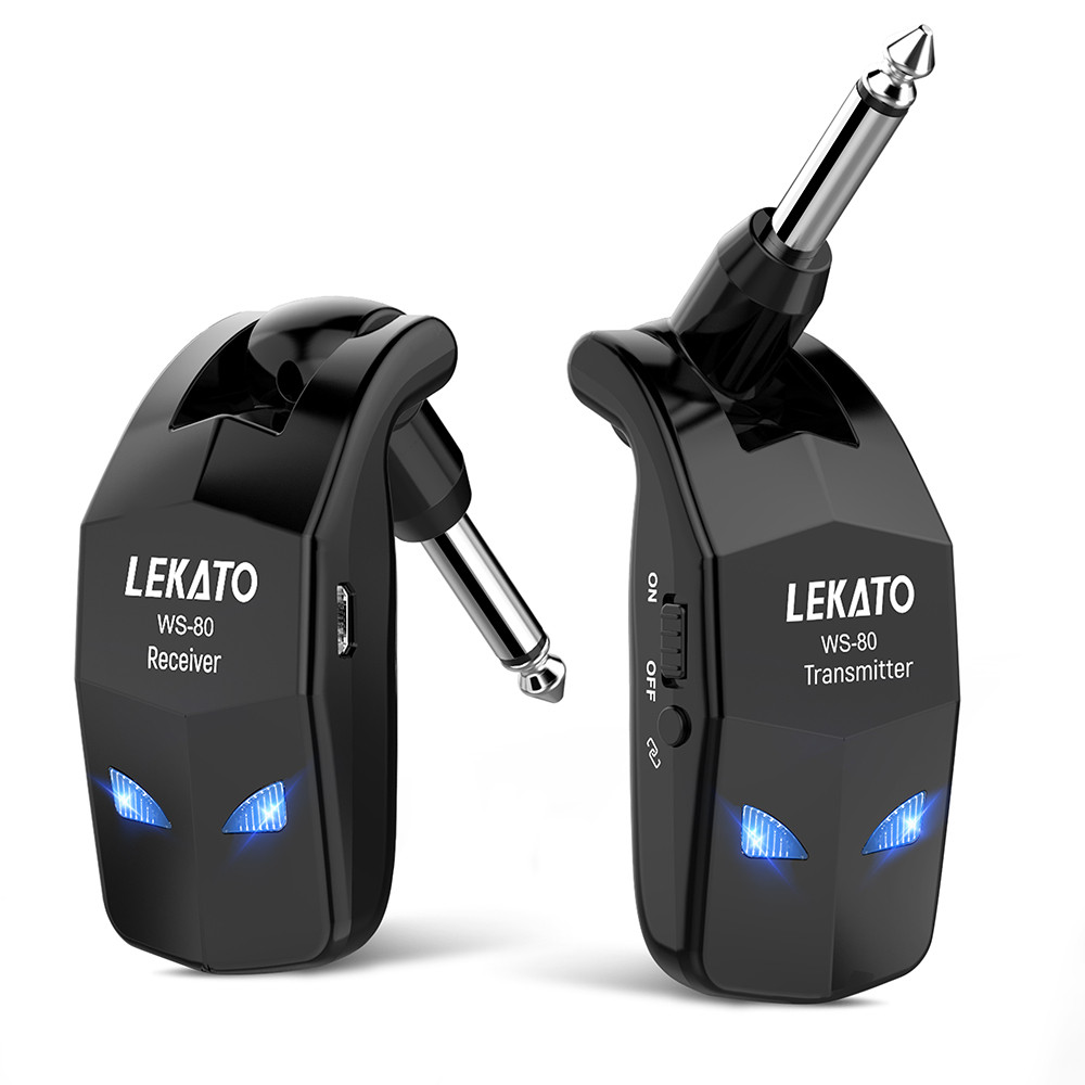 LEKATO 2.4GHz Wireless Guitar Bass System Built-In Rechargeable Guitar Transmitter Guitar Wireless