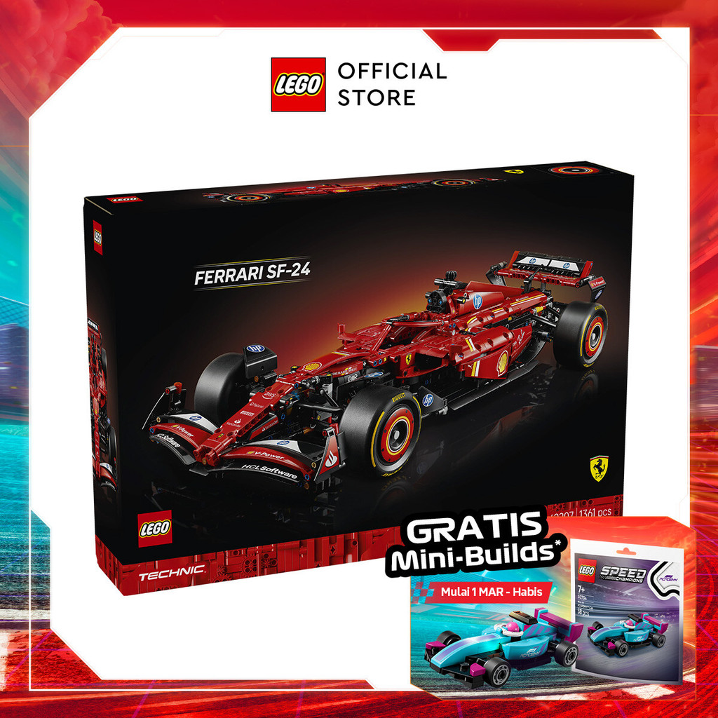LEGO Technic 42207 Ferrari SF-24 F1 Car (1,361 Pieces) Mainan Susunan Balok (18 Tahun+)