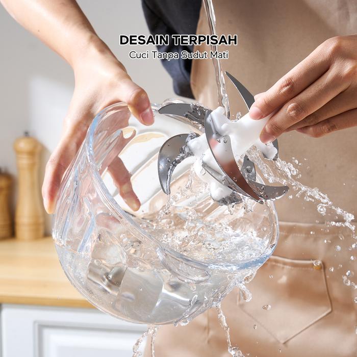 Ecentio Penggiling Daging Listrik 2L Besar Kaca 6 Pisau Food Processor 2 Kecepatan Giling Daging &