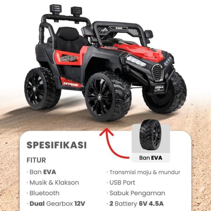 Mobil Aki Anak Jeep Ban Karet Eva Original PMB Mainan Anak Mobil Remote Anak Mesin 12V SNI