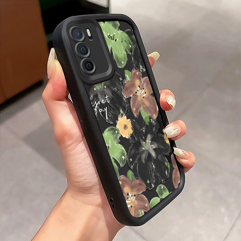 Casing Hp OPPO A16 OPPO A16s OPPO A54s Case Bunga hijau gaya cat minyak Kasing silikon Cesing Instag