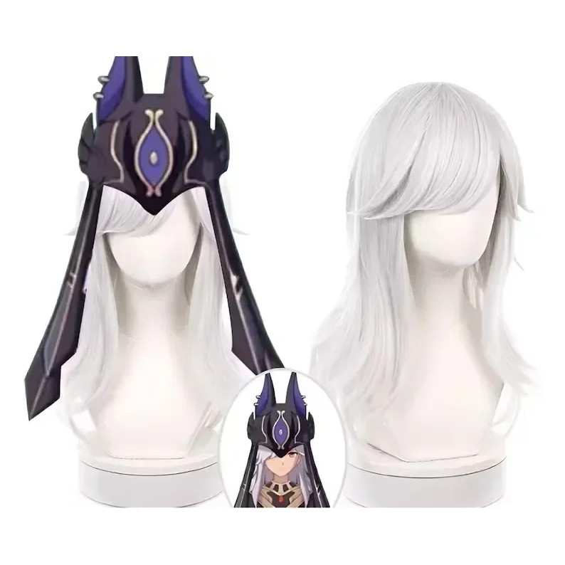 Genshin Impact Cyno Cosplay Wig Silver White Layered Wig For Cosplayer Long Straight Wig High