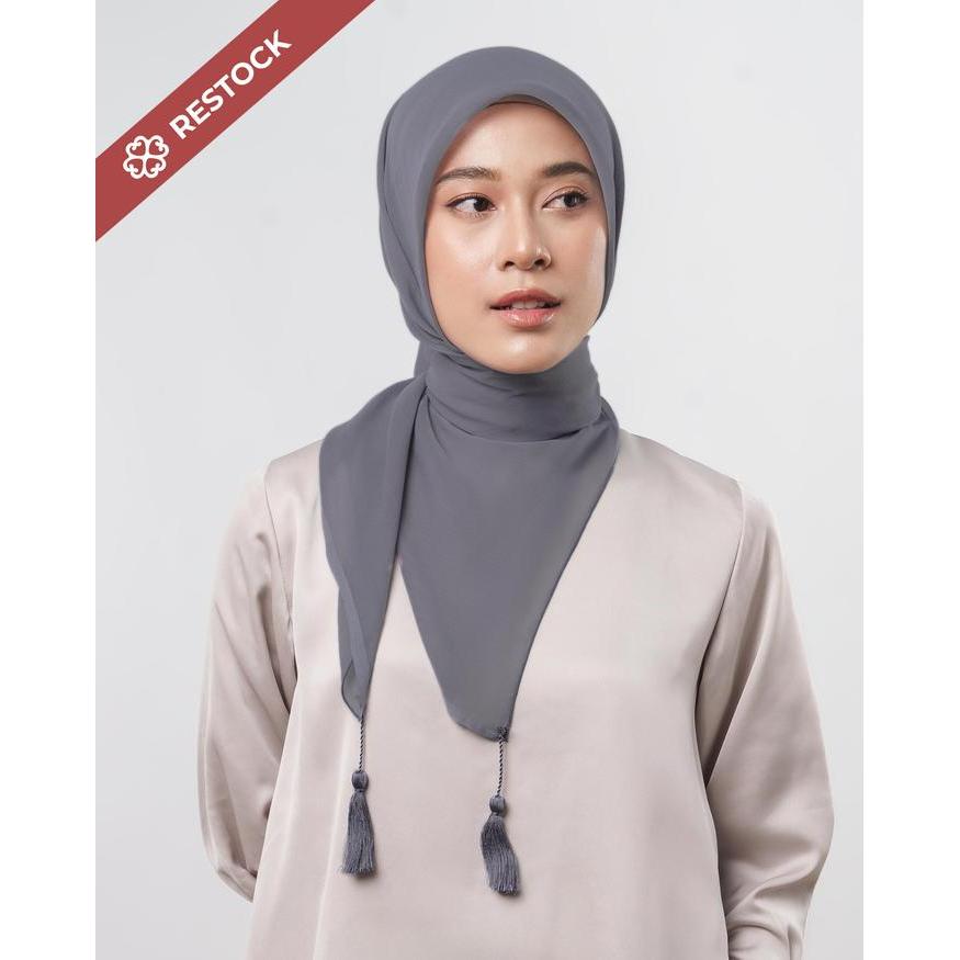 ASLI napocut Hijab - Plain Tassel - Hijab Segiempat Paris Jepang Premium Ronce Grey & Pule Series