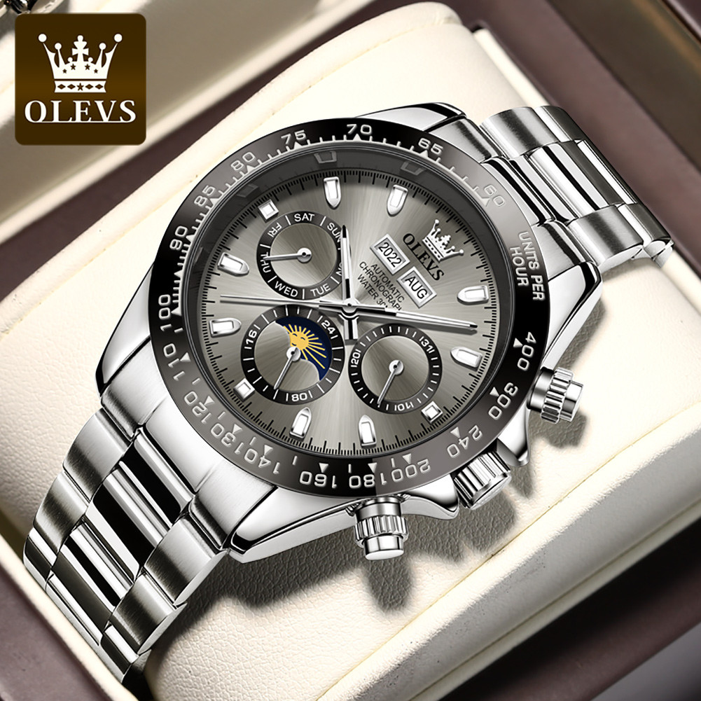OLEVS 6654 Luxury Mens Watch Chronograph Automatic Mechanical Wristwatch Waterproof Luminous Top