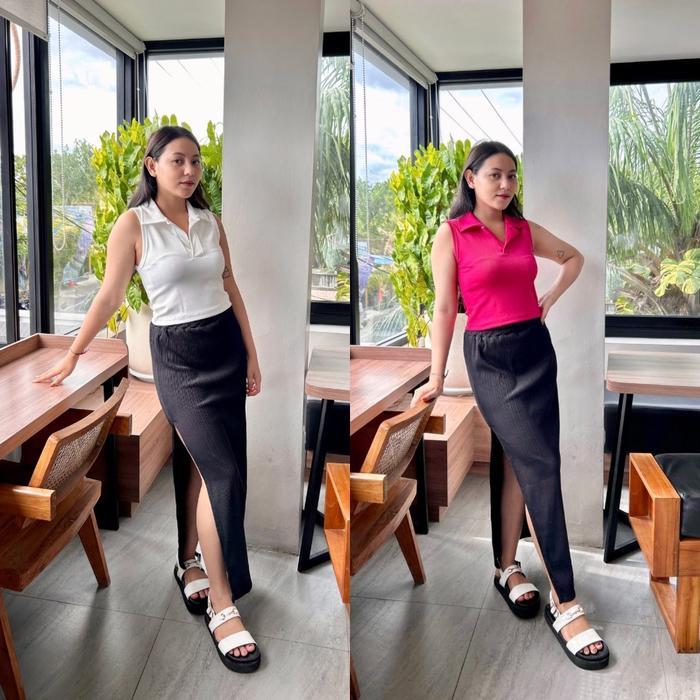 TankTop Crop Kerah V Rib Women Tank Wanita Top Atasan Cewek