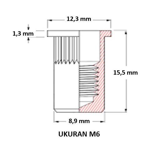 1Pack(100Pcs) M6 Mur Rivet Bibir Tebal Putih Panjang 15Mm / Rivet Nut Zinc Plated / Mur Furniture