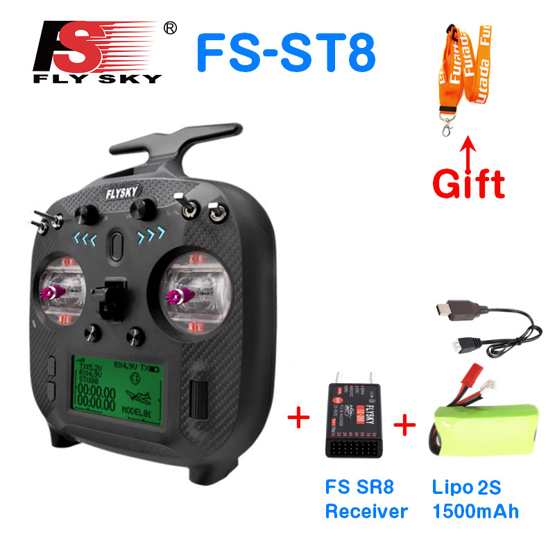 DISKON In Stock FlySky FS-ST8 2.4GHz 10CH Radio Transmitter With 2S Lipo Battery With SR8 Receiver f