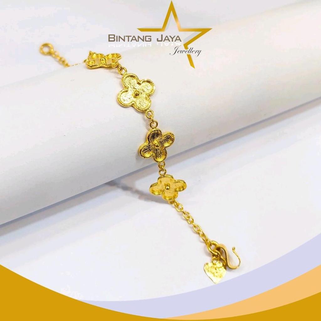 Gelang Emas LM99 Bunga Clover Love - Kadar LM99 - Berat 8gr - Size 16.3CM - Manis Sekali Lilit (LJ)