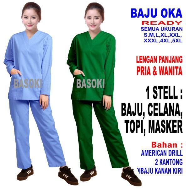 Baju OKA OK Baju Jaga Nakes Baju Perawat Baju OK Pria Wanita Nakes Scrub Lengan Panjang