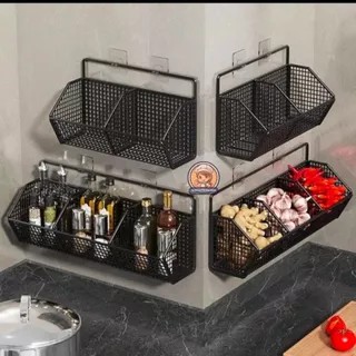 Rak Dapur Gantung Tempel Dinding Rak Penyimpanan Bawang Putih Tomat Jahe Cabe Rak Keranjang Dapur Be