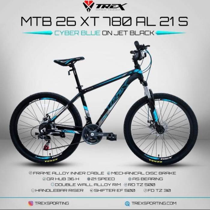 Sepeda Gunung MTB Trex 26 Alloy Frame 21 S Garansi Resmi COD kredit US - black-blue
