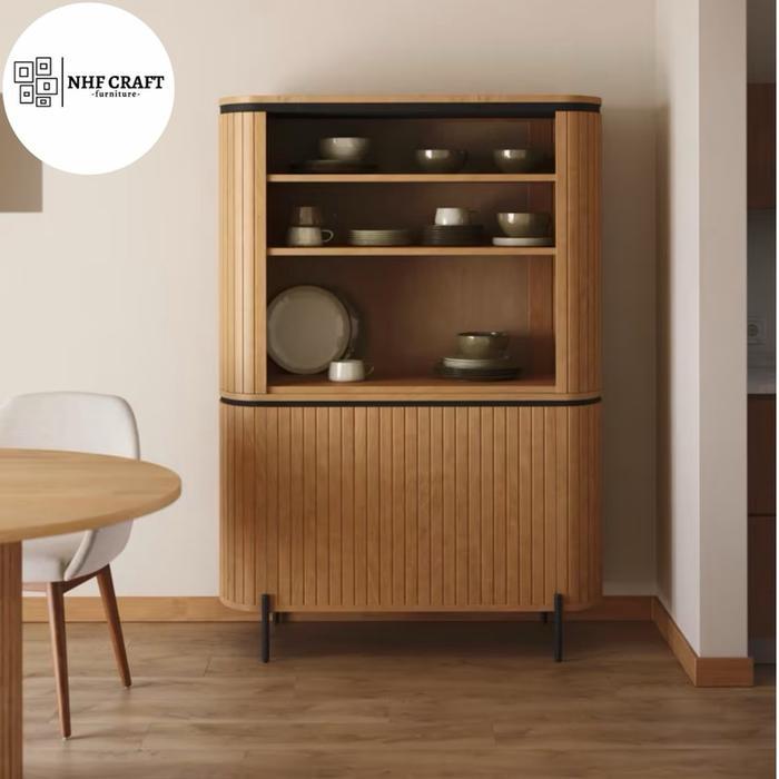 lemari kabinet minimalis salur jati solid kaki besi / kabinet minimalis modern jati