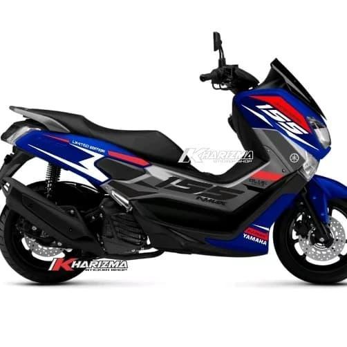 Cuting Stiker Nmax Biru Striping Hitam Merah Putih