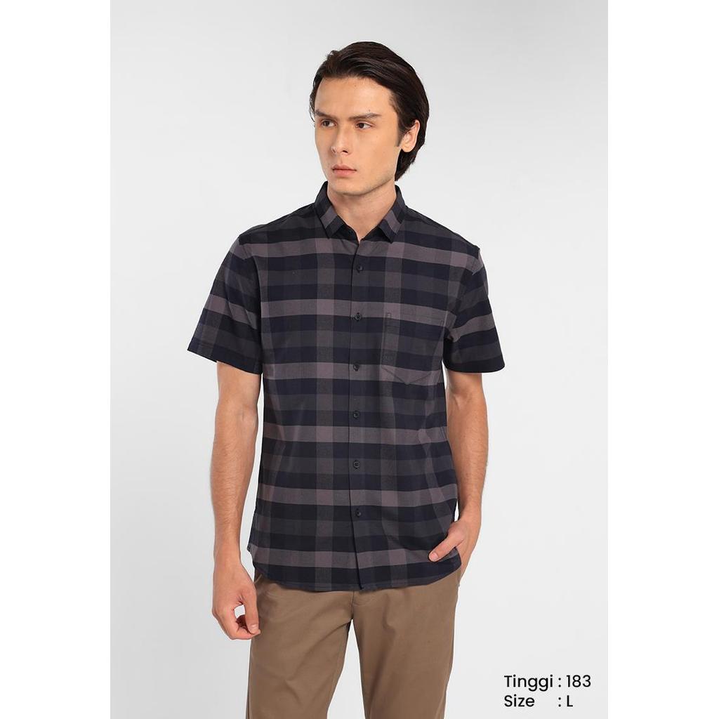 MANZONE - Kemeja Kotak-Kotak Lengan Pendek Sergev