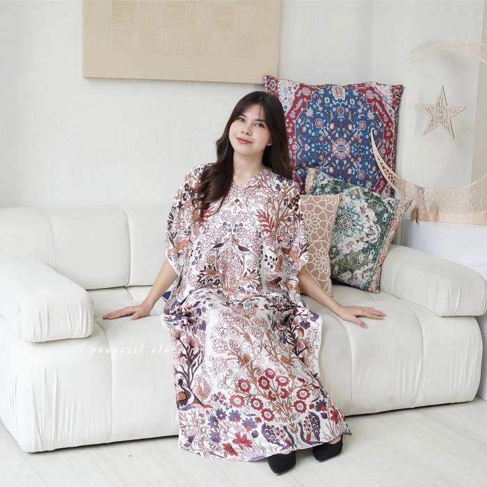 Kaftan Powysuit Lebaran Muslim Wanita Motif Satin Silk Dress Jumbo 2025