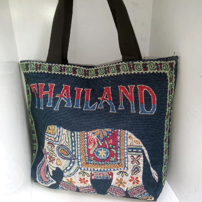 (COD) tas tote bag wanita etnik thailand jumbo karakter Kanvas Totebag