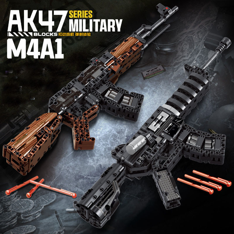 Military Gun AK47 M4A1 98k Rilfe 95 Automatic Block DIY Building Brick Ejection Shoot Game Toy For