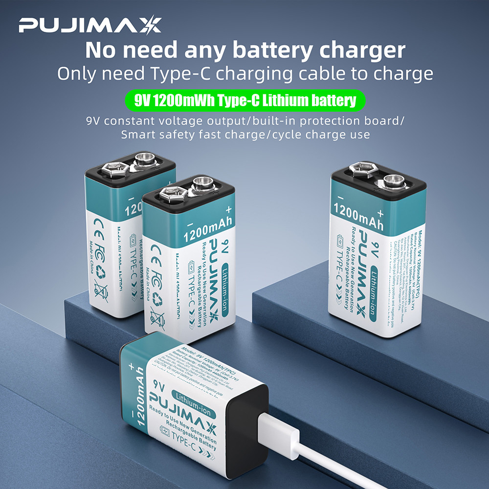 Puji Usb 9V Rechargeable Battery 1200Mah Type-C Rechargeable 9V Li-Ion Battery For Helicopeter El