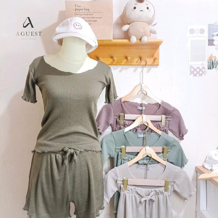 Premium Aguest Yoona One Set Wanita Dewasa Slimfit Setelan Baju Tidur Pendek Body Fit Knit Sexy