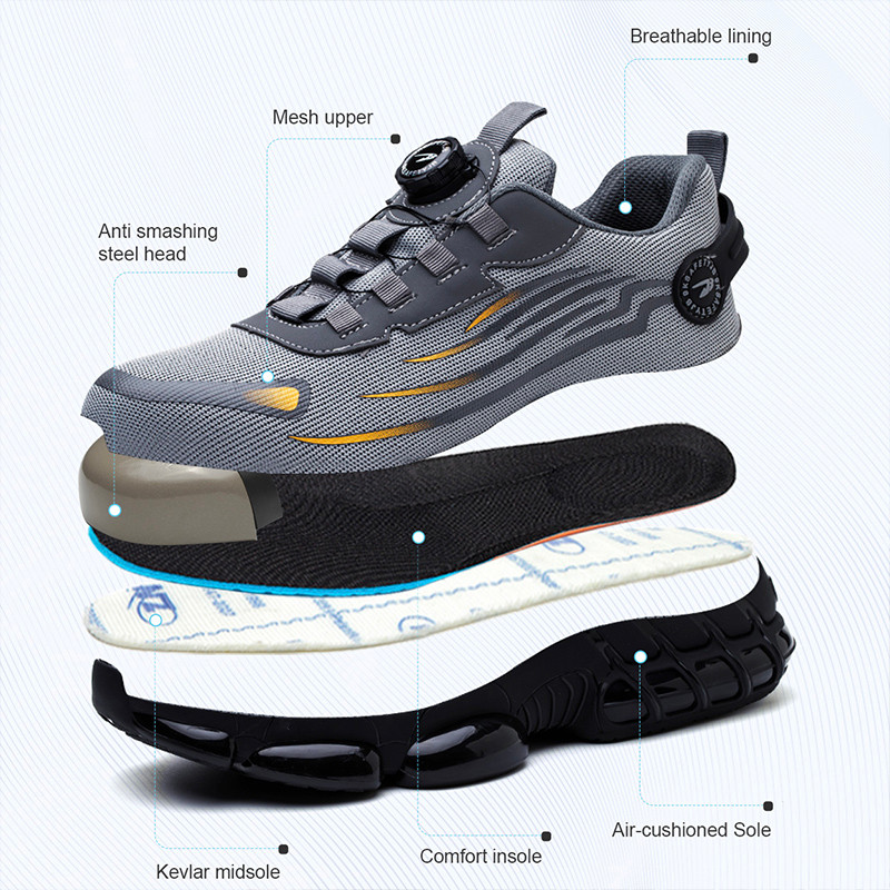 Rotating Button New Safety Shoes Men Anti-smash Anti-puncture Work Shoes Fashion Men Sport Shoes