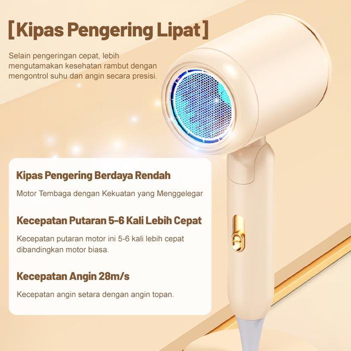 Kucuu Hair Dryer Pengering Rambut Low Watt - Negative Ion Portable Biru Low Watt (Tipe Angin