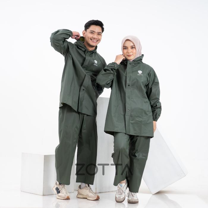 TERLARIS ZOTTA Jas Hujan Setelan Pria Wanita PVC Mantel Tebal Raincoat Hitam Bahan Parasit 0,25