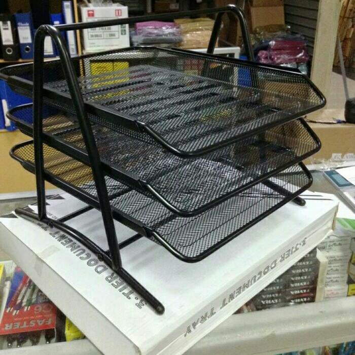 Rak Dokumen Kertas Elevated tray besi 3 susun