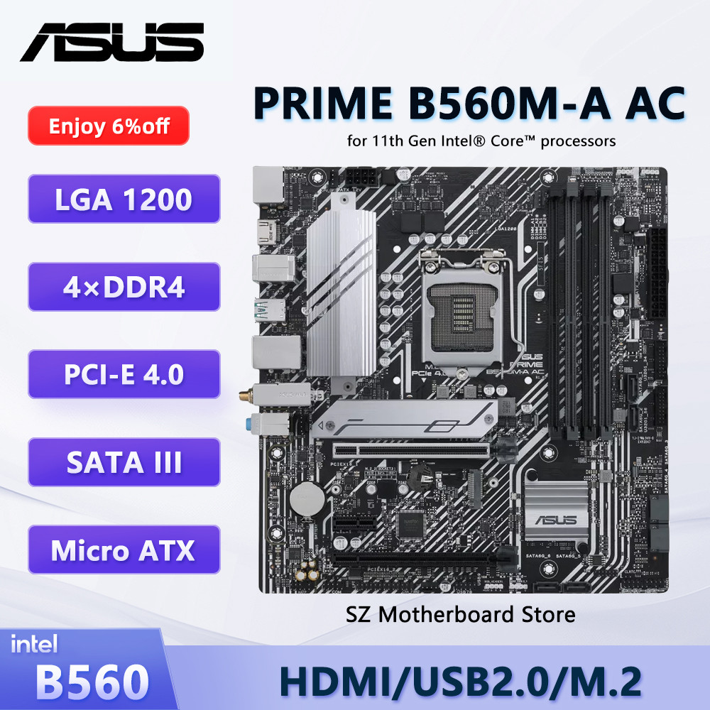 Asus Prime B560M-A Ac Motherboard B560 Placa Me Lga1200 Cpu Support I5-11400 I7-11700 I5-10400