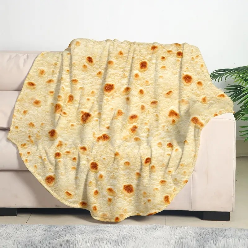 1pc Soft and Warm Mexican Tortilla Print Flannel Blanket for Couch, Sofa, Office, Bed, Camping, and