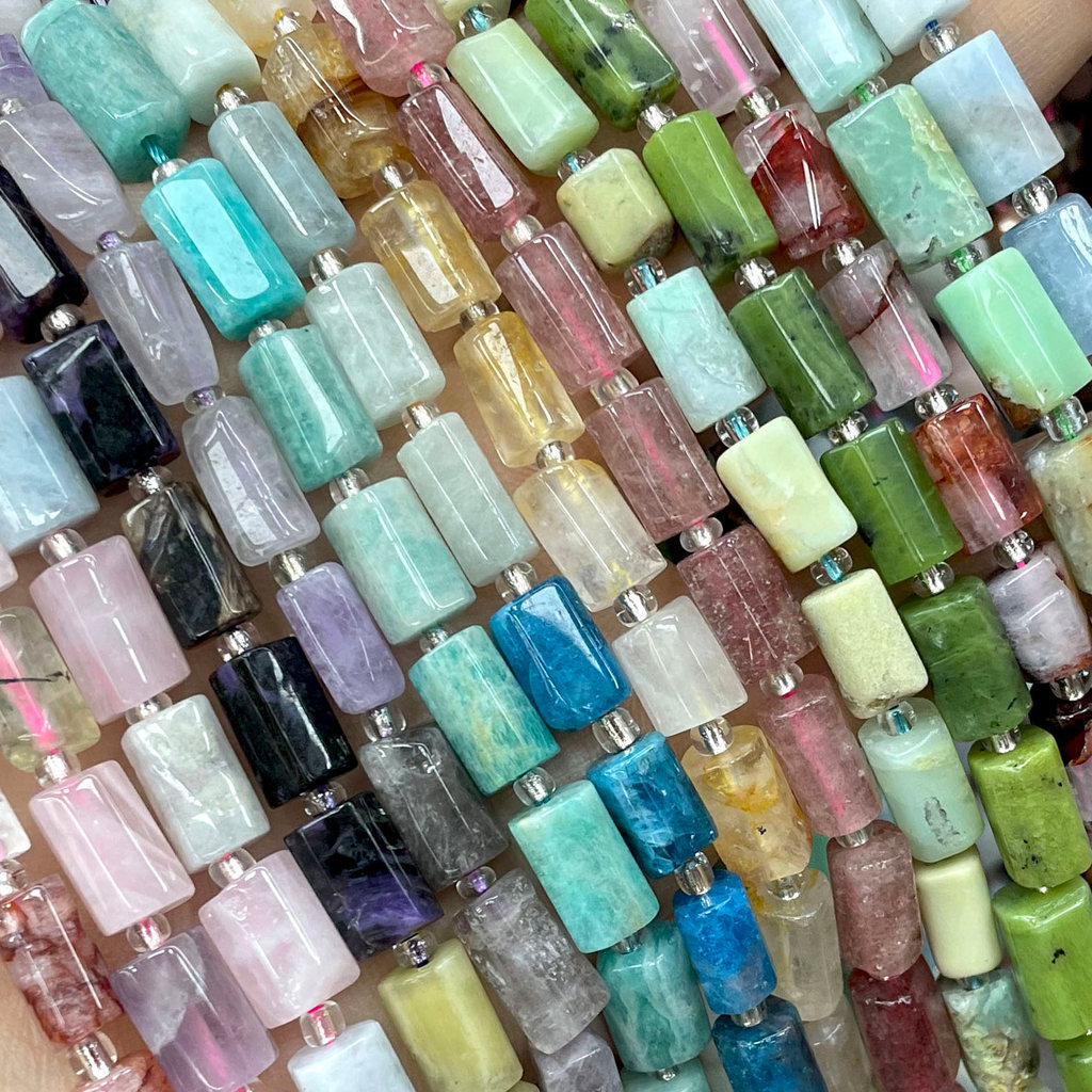 Natural Stone Cylinder Shape Rose Quartz Citrine Apatite Labradorite Spacer Bead For Jewelry Making