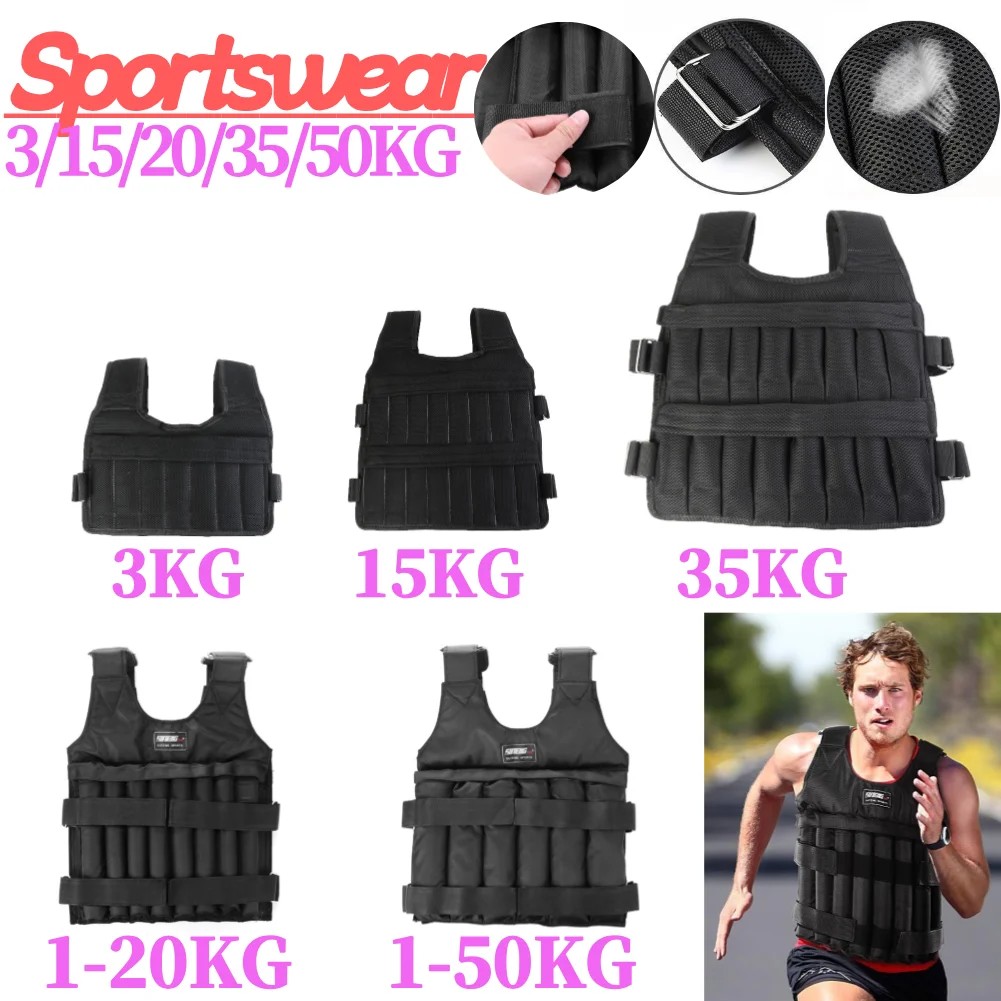 3-50Kg Durable Weighted Vest Adjustable Weight Training Exercise Waistcoat Jacket Sand Clothing