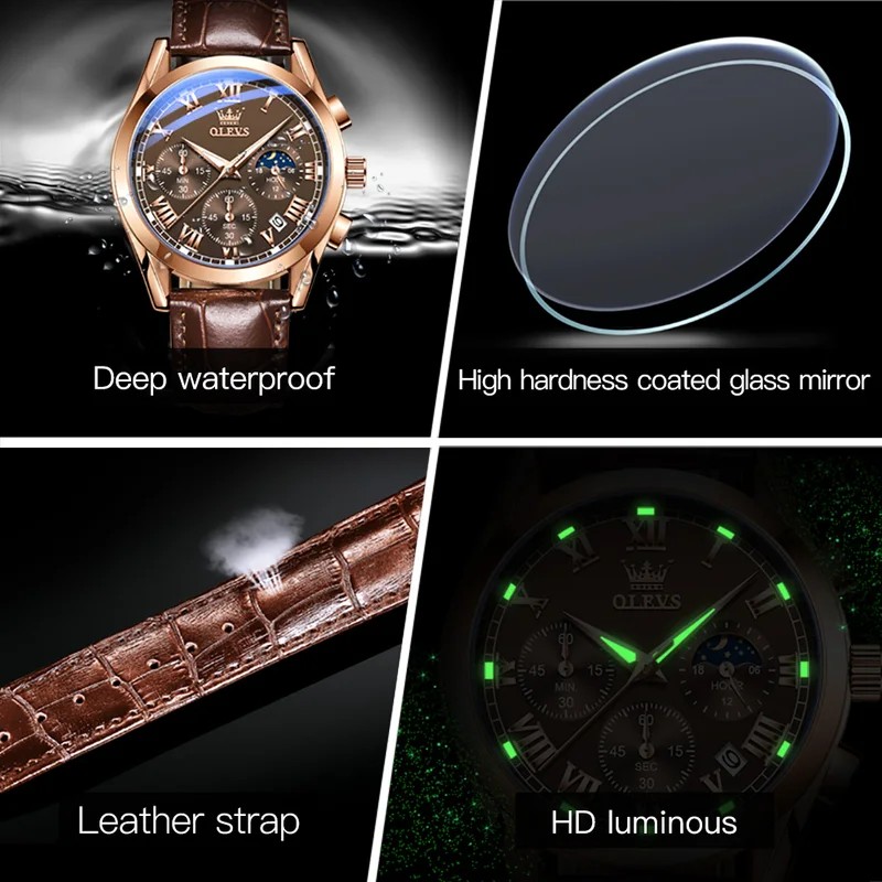 OLEVS 2871 Multifunctional Men's Watches Stainless steel Luminous Waterproof Luxury Men Wristwatch