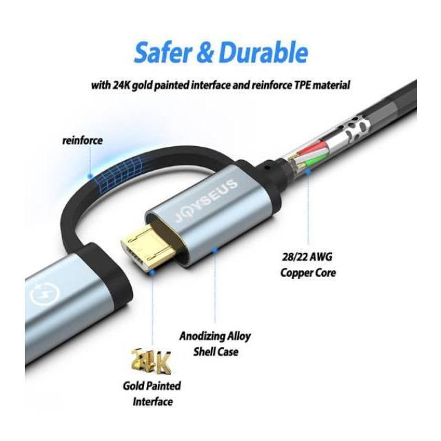 JOYSEUS kabel charger data 2 in 1 micro usb & type c fast charging cable gold 120cm