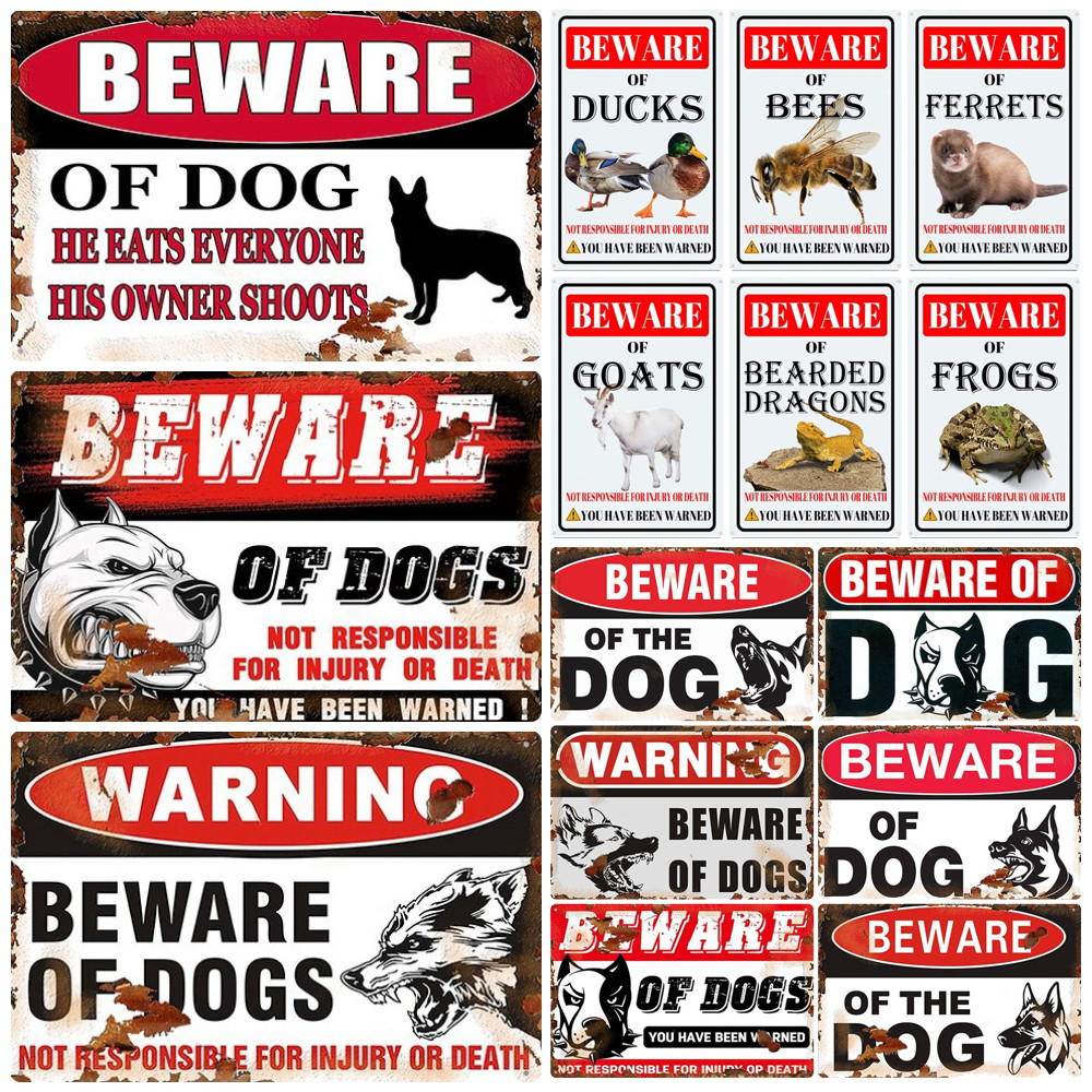 Vintage Beware of Dog, Metal Sign, Warning Danger, Protected Pit Bull Dog, No Bal, Wall Decor,