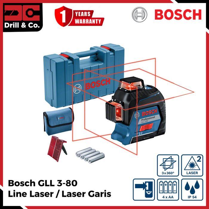 Bosch Gll 3-80 Line Level / Laser Level 3 Arah / Laser Garis Merah