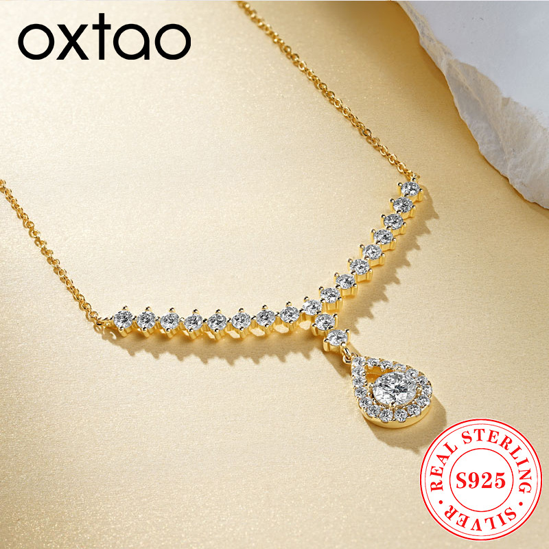 OXTAO D VVS1 Moissanite WaterDrops Necklace for Woman With Certified 925 Sliver Y-Shaped Lariat Star