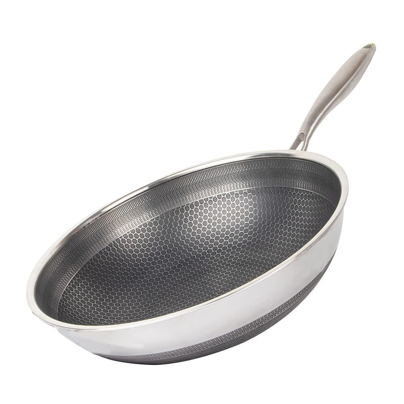 316 Stainless Steel Wok Pan Nonstick Honeycomb Wok Pan Large Deep Stir Frying Pan Skillet With