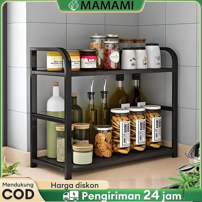 Rak Serbaguna Stainless Steel Penyimpanan 2 Susun Rak bumbu dapur Estetik Rak Sudut Dapur