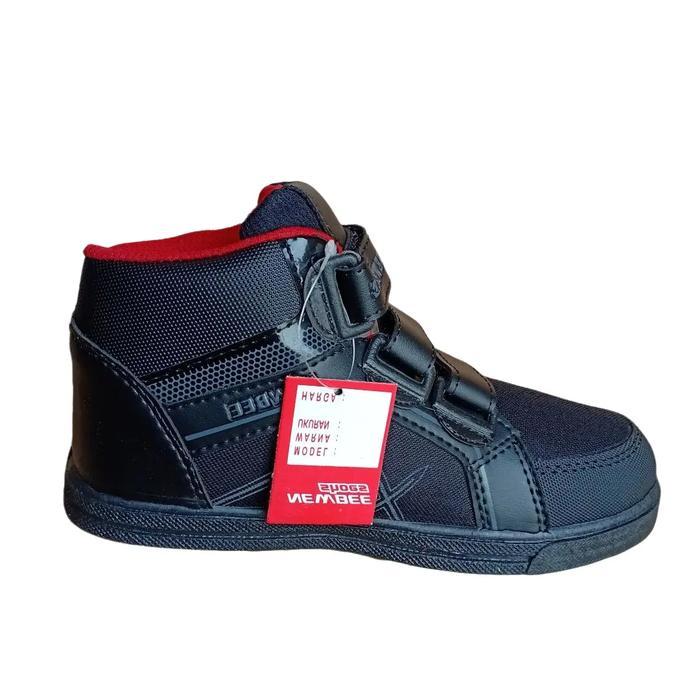 Homyped - Sepatu Sekolah Anak Perempuan Cewek Cowok Warna Hitam Tali Perekat Rekat Velcro Kecil