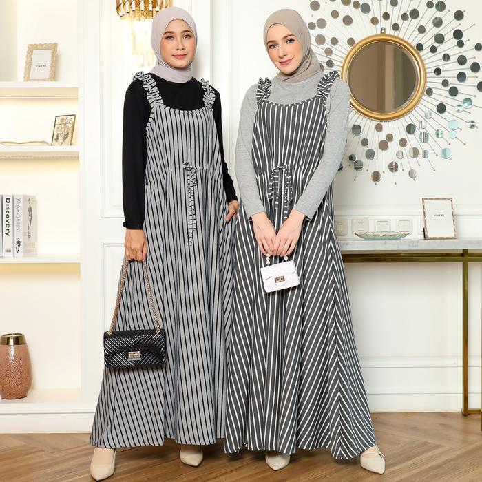 Jv Hasanah Nadira Dress With Inner Big Stripes - Setelan Gamis Dengan Inner