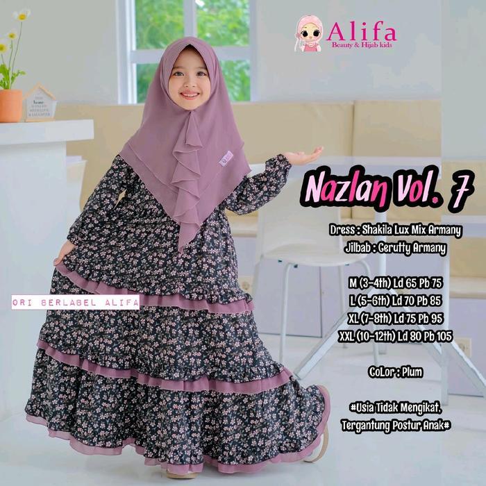 Nazlan Vol 4&7 Gamis Anak Perempuan Bestseller Bunga Alifa Kids Dress Shakila Rempel Muslim Motif