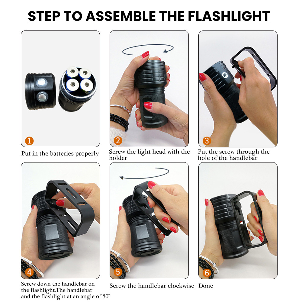 Asafee DRC01 COB LED 6000LM 80M Underwater Diving Flashlight White Red Blue 80 Light 500M Range