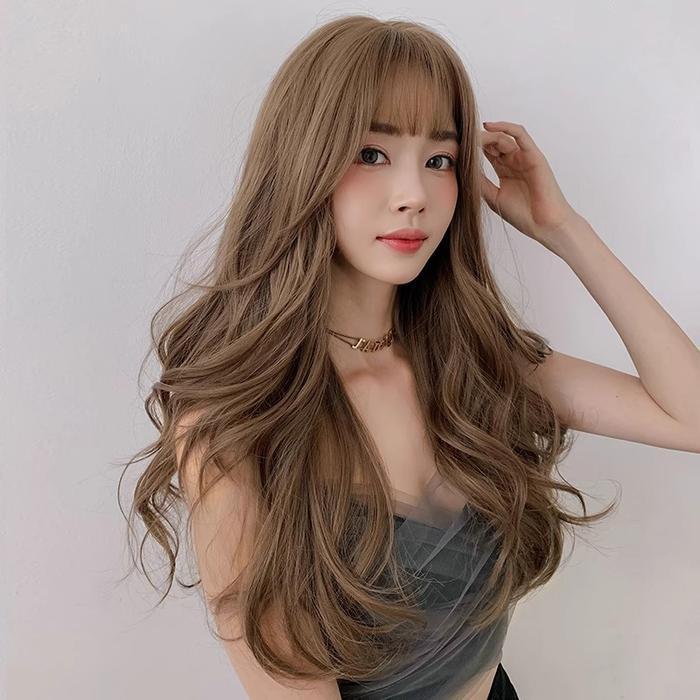 Korean Style Curly/Alami/ Panjang Poni/rambut palsu/rambut palsu wanita/rambut palsu wanita