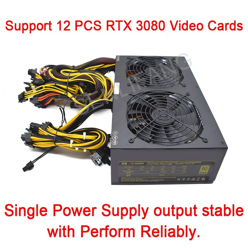 3600W ATX Power Supply Bitcoin Miners PC Support 12 Cards Miner mining rig 180-240V PSU pico BTC ETC