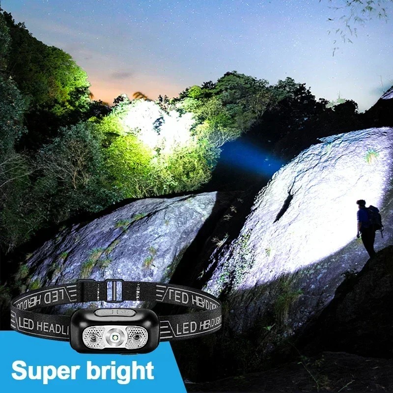 Sensor LED Headlamp Portable Strong Light Headlamp USB-C Rechargeable Head Flashlight Outdoor