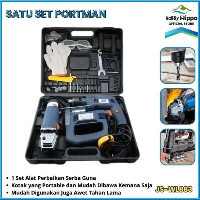 TERLARIS CODSATU SET ANGLE GRINDER + GERGAJI PORTABEL + IMPACT DRILL JS-WL883 Gerinda