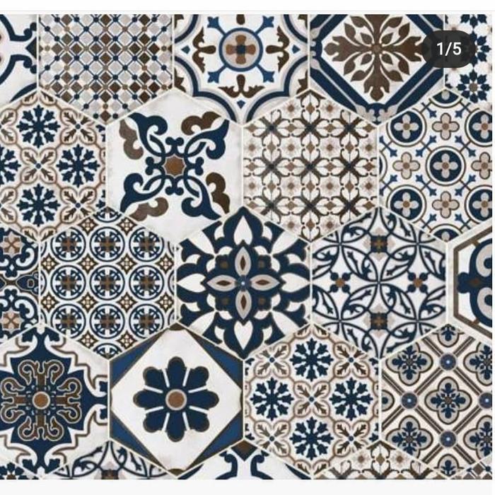 Keramik Lantai Roman dTravessa Blue/Keramik Dinding Batik Hexagonal